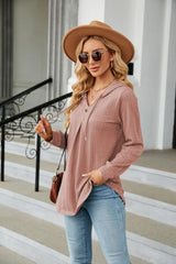 Long Sleeve Hooded Blouse - Trendsi