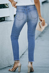 High Waist Raw Hem Skinny Jeans - Trendsi