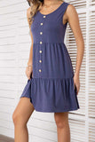 Decorative Button Scoop Neck Sleeveless Tiered Dress - Trendsi - Flyclothing LLC