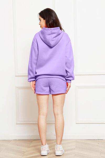Drop Shoulder Long Sleeve Hoodie and Shorts Set - Trendsi - Flyclothing LLC