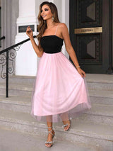 Two-Tone Spaghetti Strap Mesh Dress - Trendsi - Flyclothing LLC