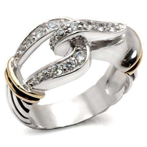 Alamode Reverse Two-Tone 925 Sterling Silver Ring with AAA Grade CZ in Clear - Alamode - Flyclothing LLC