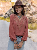 Swiss Dot V-Neck Blouse - Trendsi