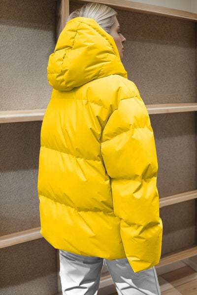 Pocketed Zip Up Hooded Puffer Jacket - Trendsi - Flyclothing LLC