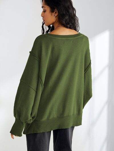 Slit Round Neck Dropped Shoulder T-Shirt - Trendsi - Flyclothing LLC