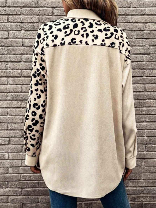 Full Size Leopard Collared Shirt - Trendsi - Flyclothing LLC