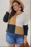 Plus Size Color Block Round Neck Sweater - Trendsi - Flyclothing LLC
