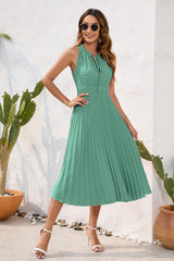 Swiss Dot Tie Neck Sleeveless Dress - Trendsi - Flyclothing LLC
