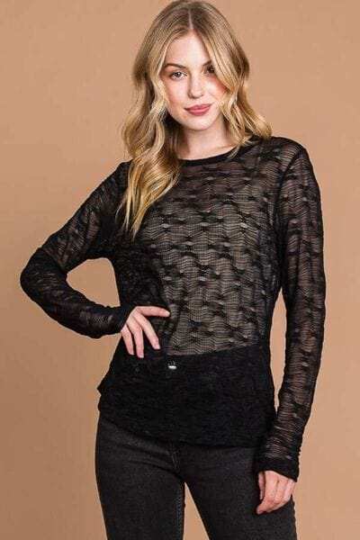 Culture Code Full Size Round Neck Mesh Perspective Top - Trendsi - Flyclothing LLC