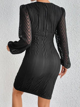 Round Neck Puff Sleeve Tulip Hem Mini Dress - Trendsi - Flyclothing LLC