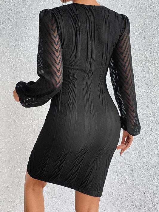 Round Neck Puff Sleeve Tulip Hem Mini Dress - Trendsi - Flyclothing LLC