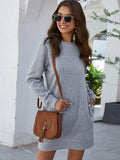 Round Neck Long Sleeve Mini Dress with Pockets - Trendsi - Flyclothing LLC