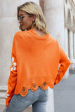 Flower Distressed Ribbed Trim Sweater - Trendsi - Flyclothing LLC