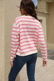 Striped Round Neck Button-Down Dropped Shoulder Cardigan - Trendsi - Flyclothing LLC