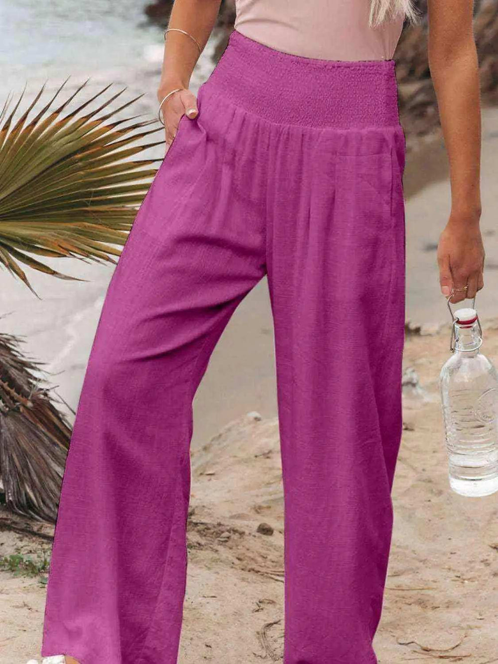 Full Size Smocked Waist Wide Leg Pants - Trendsi - Flyclothing LLC