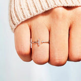 T Shape Inlaid Zircon 925 Sterling Silver Open Ring - Trendsi