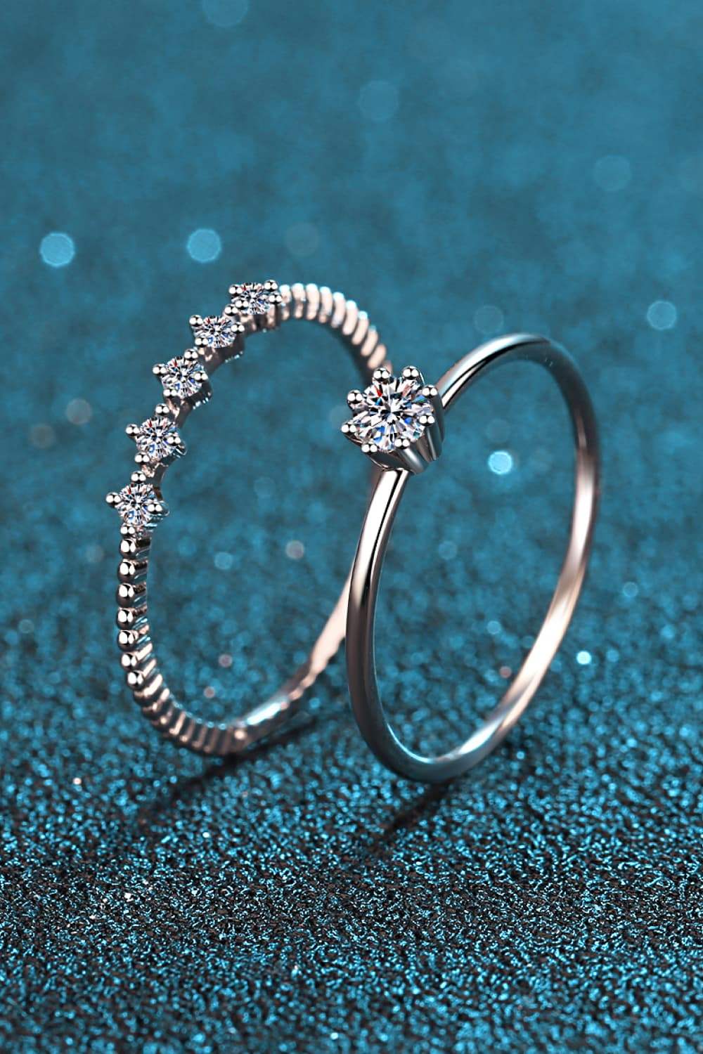 Moissanite 925 Sterling Silver Two-Piece Ring Set - Trendsi - Flyclothing LLC
