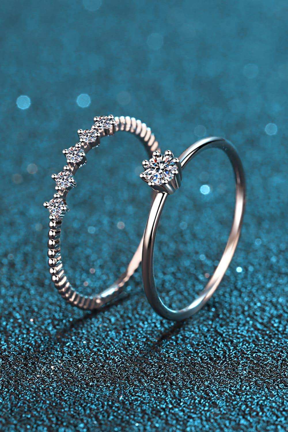 Moissanite 925 Sterling Silver Two-Piece Ring Set - Trendsi - Flyclothing LLC