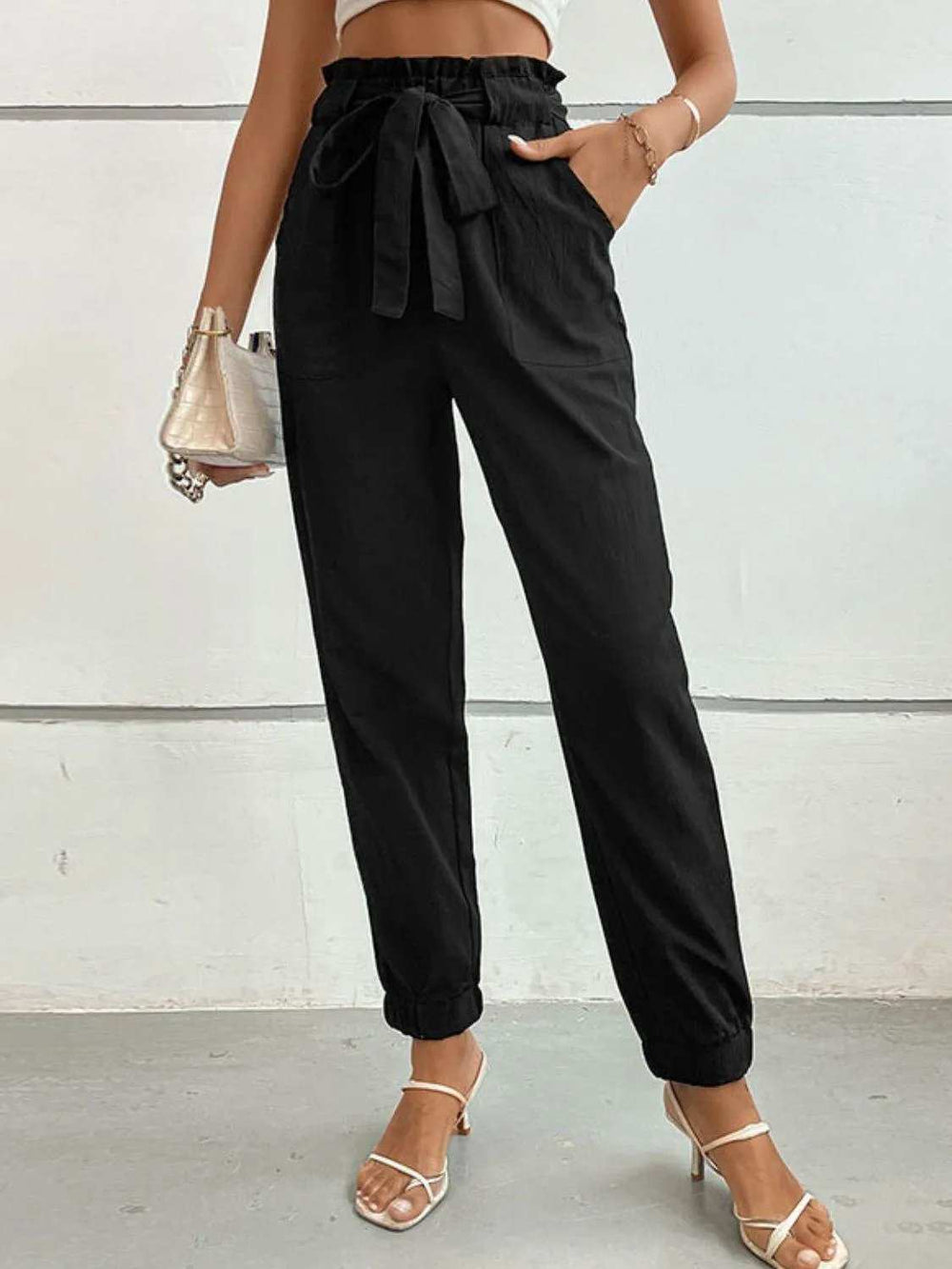 Tie Front Long Pants - Trendsi - Flyclothing LLC