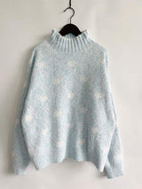 Heart Heathered Turtleneck Drop Shoulder Sweater - Trendsi - Flyclothing LLC
