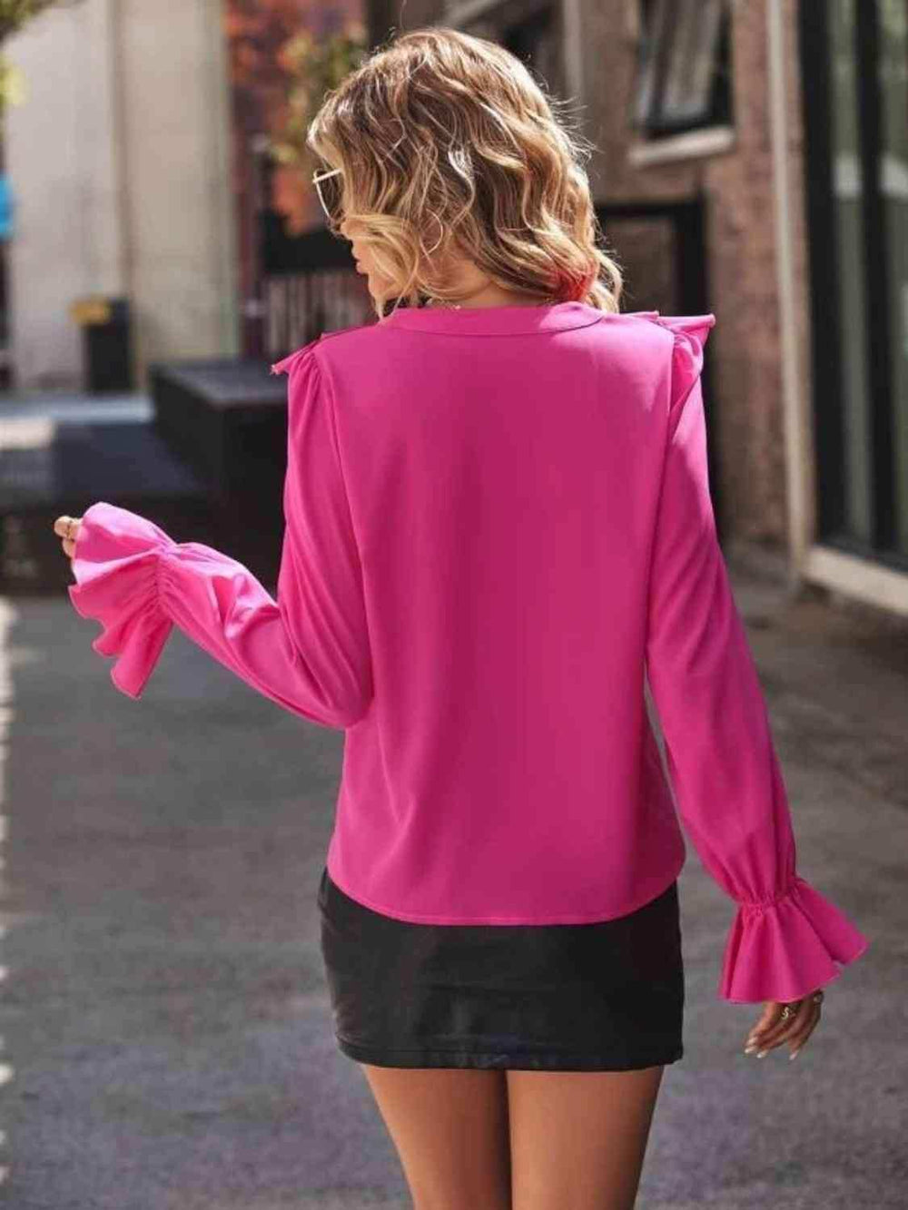 Ruffled V-Neck Flounce Sleeve Shirt - Trendsi - Flyclothing LLC