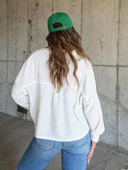 Ribbed Collared Neck Button Up Jacket - Trendsi