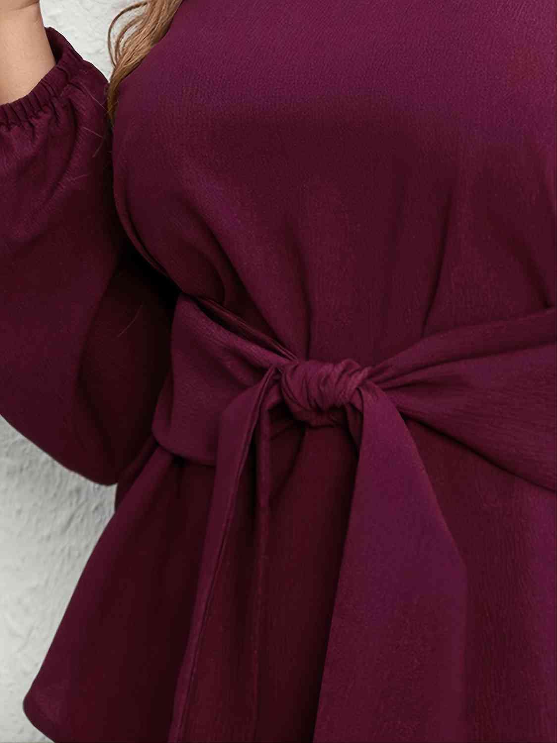 Plus Size Tie Front Long Sleeve Blouse - Trendsi