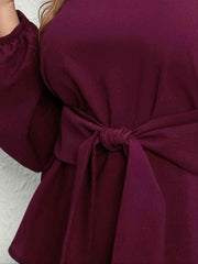 Plus Size Tie Front Long Sleeve Blouse - Trendsi