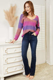 Double Take Multicolored Rib-Knit V-Neck Knit Pullover - Trendsi - Flyclothing LLC