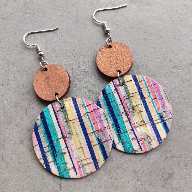 Round Shape Wooden Dangle Earrings - Trendsi - Flyclothing LLC