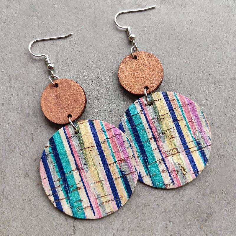Round Shape Wooden Dangle Earrings - Trendsi - Flyclothing LLC