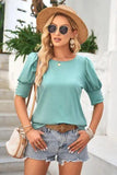 Round Neck Lantern Sleeve Blouse - Trendsi