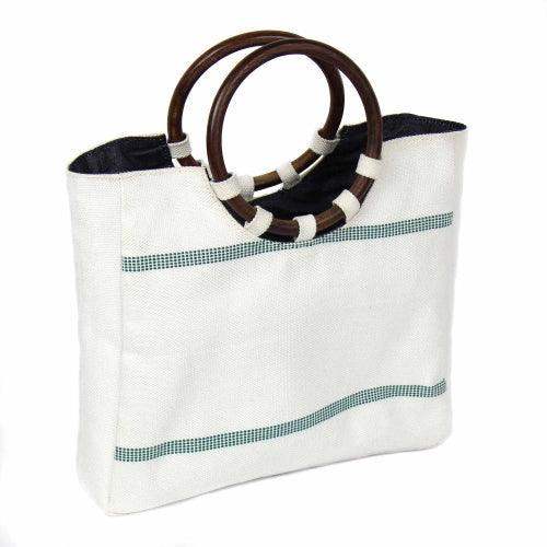 Firehose Wood Handled White Bag - Beaurer Creations - Flyclothing LLC