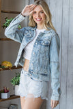 Veveret Distressed Button Up Denim Jacket - Flyclothing LLC