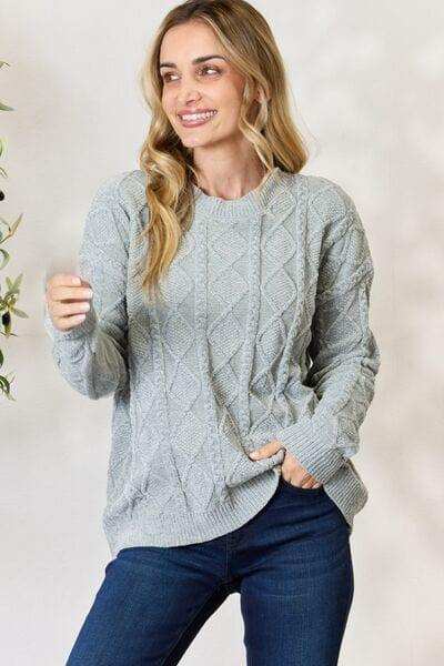 BiBi Cable Knit Round Neck Sweater - Trendsi - Flyclothing LLC
