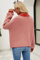 Striped Collared Neck Buttoned Pullover Sweater - Trendsi - Flyclothing LLC