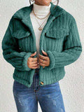 Fuzzy Button Up Collared Neck Jacket - Trendsi - Flyclothing LLC