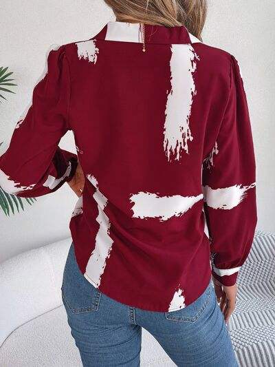 Printed Collared Neck Button Up Shirt - Trendsi - Flyclothing LLC