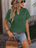 Notched Buttoned Short Sleeve T-Shirt - Trendsi - Flyclothing LLC