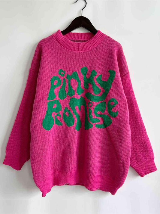 PINKY PROMISE Graphic Sweater - Trendsi