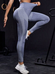 Striped High Waist Active Pants - Trendsi