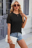 Openwork Round Neck Short Sleeve T-Shirt - Trendsi - Flyclothing LLC