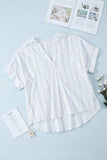 Striped Notched Short Sleeve T-Shirt - Trendsi - Flyclothing LLC