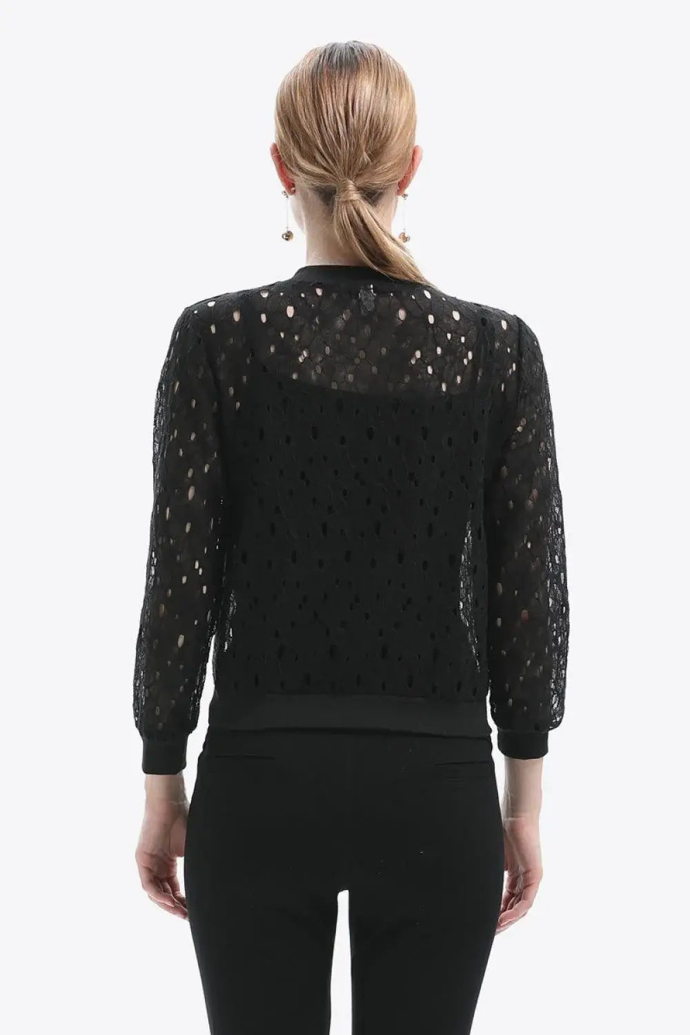 Openwork Zip Up Jacket - Trendsi - Flyclothing LLC