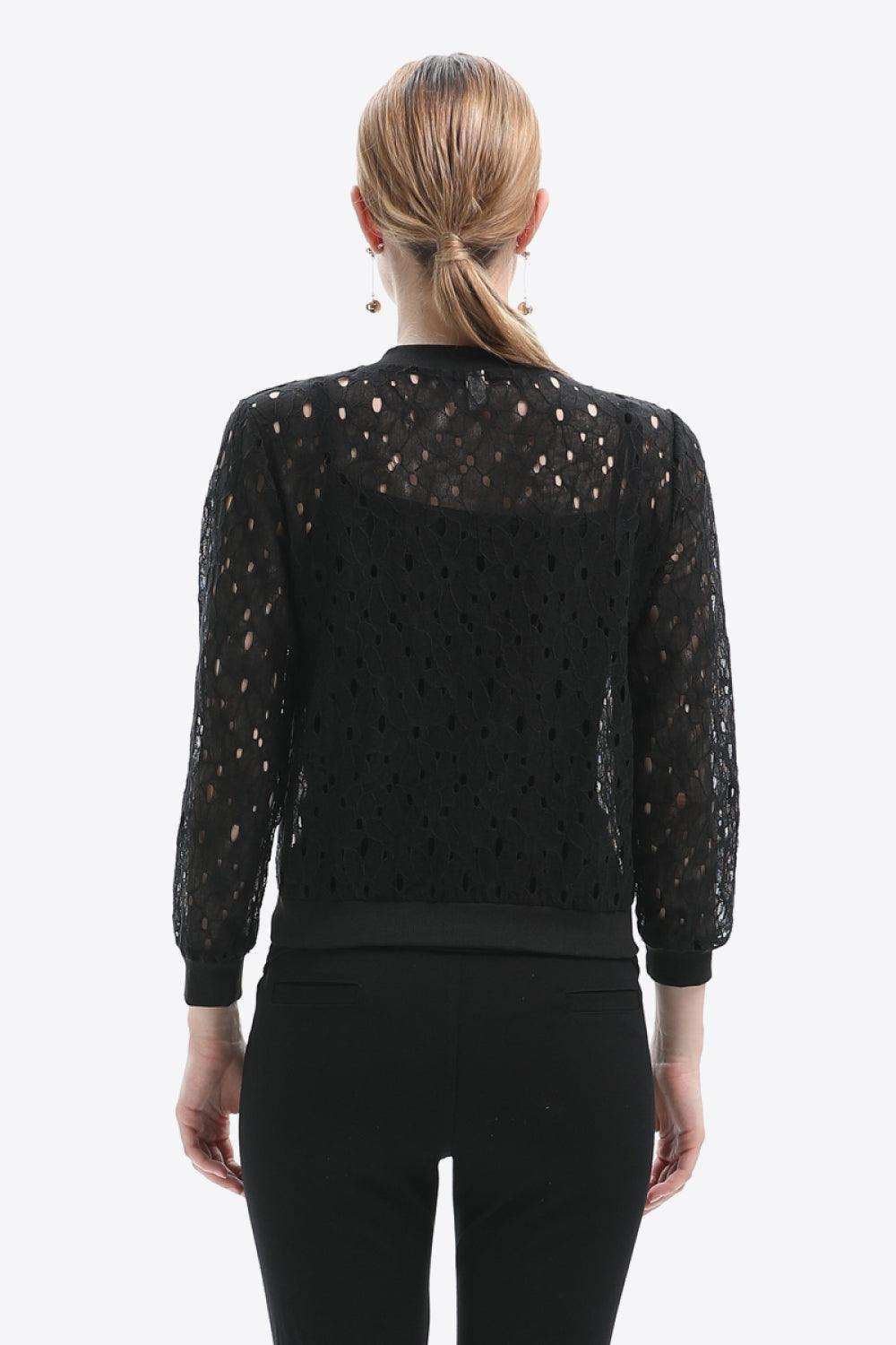 Openwork Zip Up Jacket - Trendsi - Flyclothing LLC