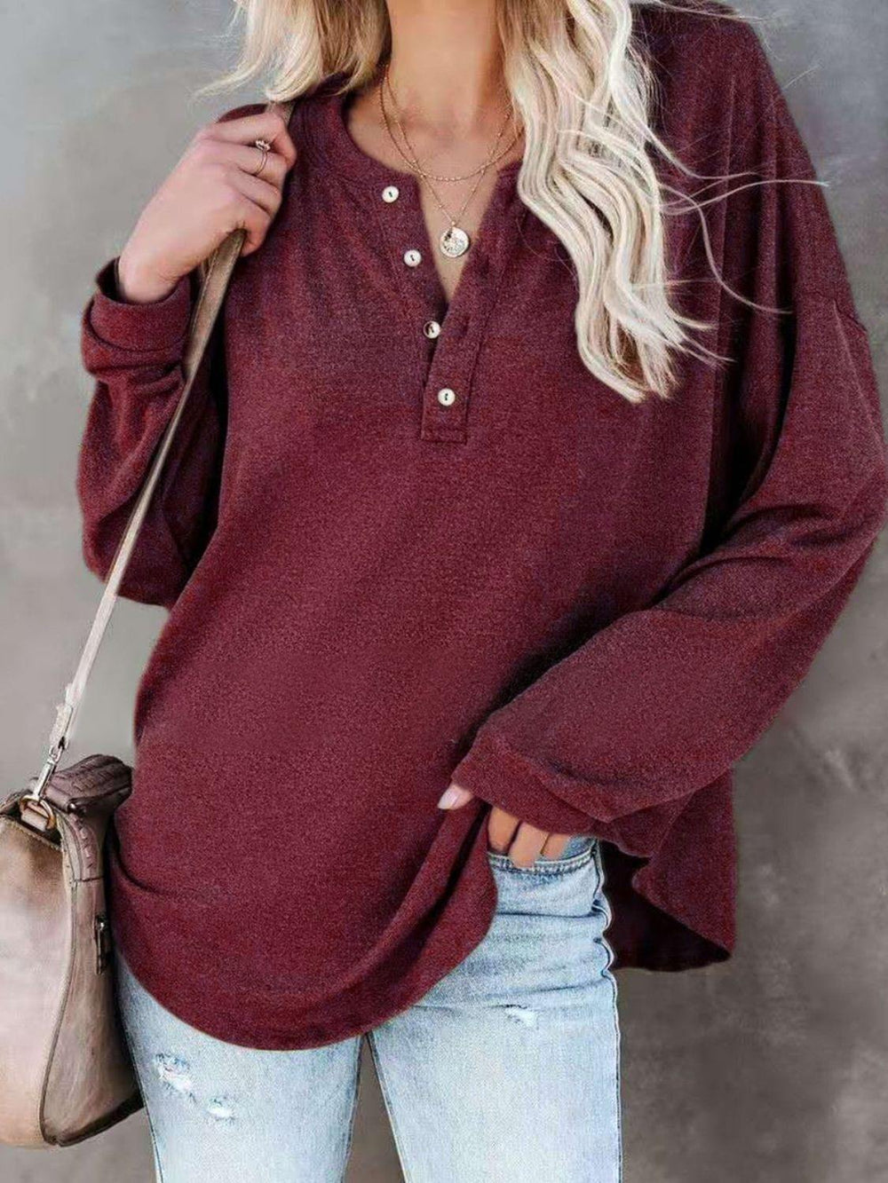Buttoned Drop Shoulder Top - Trendsi