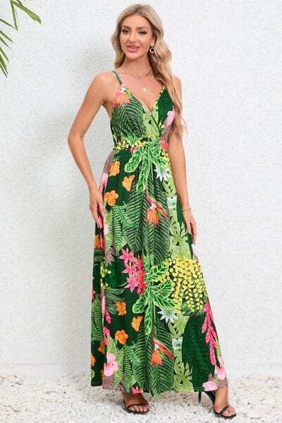 Printed Surplice Maxi Cami Dress - Trendsi - Flyclothing LLC