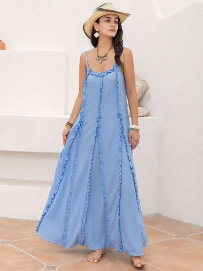 Frill Scoop Neck Maxi Cami Dress - Trendsi