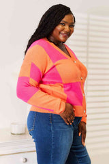 Woven Right Checkered V-Neck Dropped Shoulder Cardigan - Trendsi - Flyclothing LLC
