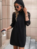 Lace Trim Long Sleeve Hooded Dress - Trendsi
